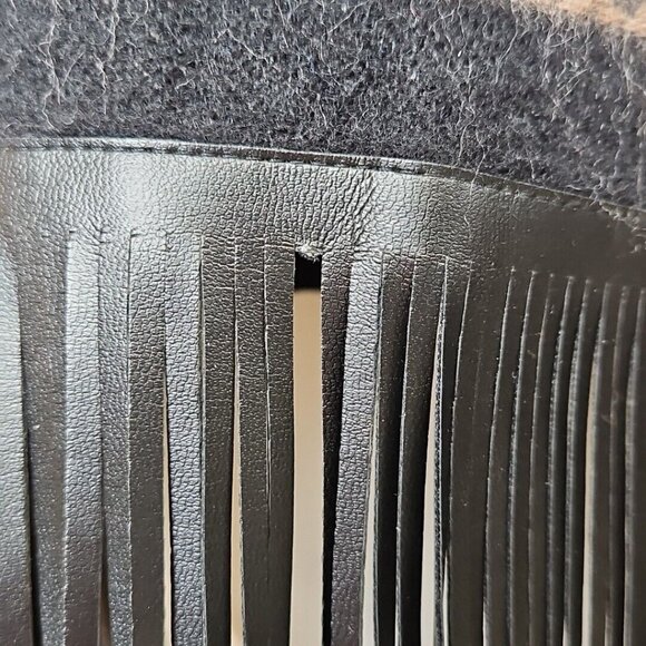 Chicos Fringe Ruana Wrap Sweater Coat Womens S/M Brown Black Floral Faux Leather - Picture 13 of 13